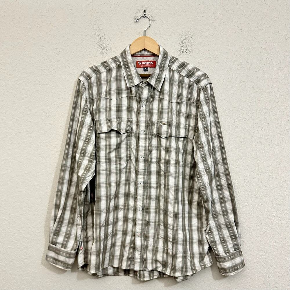 SIMMS Big Sky Fishing Shirt Multi Plaid Pearl Snap LS Vented Western Retro